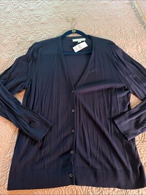 Ann Taylor LOFT Navy Button Front V-Neck Cardigan
